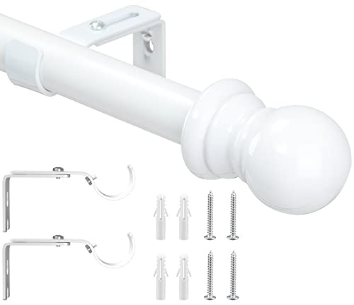 HARRMS Gardinenstange Ausziehbar, 76-147cm, Gardienenstangenset Weiß 1 läufig, Verstellbare Vorhangstange Metall Edelstahl mit rundem Endstück für Schlafzimmer, Wohnzimmer, Kinderzimmer