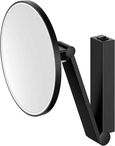 Keuco iLook_Move Kosmetikspiegel mit Beleuchtung, rund, Ø20 cm, schwarz | 5-fache Vergrößerung, mit Wippschalter, Unterputz, Made in Germany