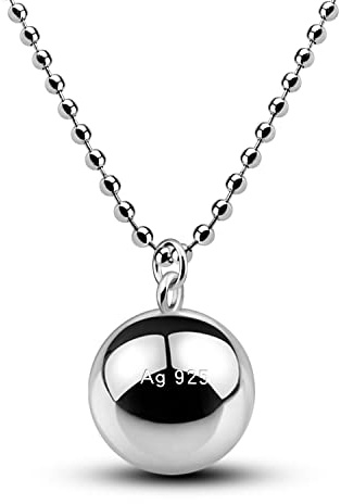 Dankadi Collier Fin et Pendentif Grelot Rond en 925 Argent, Bola de Grossesse Lisse Appeleur D'anges Chaîne Longueur 45-50-55-60-65CM Cadeau de Bijou Musical pour Femme Enceinte(26 inch, Bead Chain)