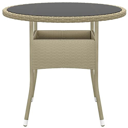 SHUJING Gartentisch, Gartentisch, Terrassentisch, Esstisch Garten, Gartenesstische, Gartenmöbel, Außentisch, Ø80x75 cm Hartglas und Poly Rattan Beige