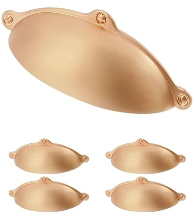Gedotec Möbelgriffe aus Metall | 5Stück Muschelgriff - Kupfer gebürstet inkl. Befestigungsmaterial | ALEXANDRIA | 99,5 x 30 mm BA: 64 mm | Türgriffe für Schränke Griffe für Küchenschränke Griffe Möbel