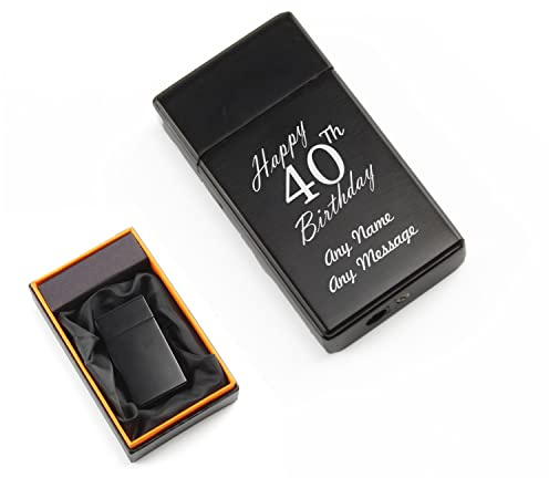 Personalised Engraved Black Torch Gas Jet Lighter, Comes with Presentation Box, Happy 40th Birthday Design, Gift for Him, Father, Birthday Gift, Engraved in The UK