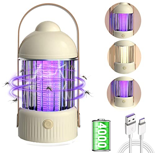 Insektenfalle Elektrisch, 3000V Led Mückenlampe mit UV-Licht,Campinglampe USB Mückenlampe f, Mückenschutz mit Nachtlicht, Elektrische Fliegenfalle Mückenlampe für Camping, Schlafzimmer