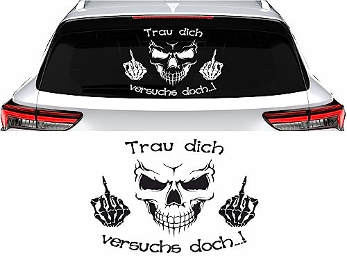 KLEBEKÖNIG Trau dich Totenkopf Skull Heckscheibenaufkleber 50 cm x 40 cm Auto Aufkleber JDM Tuning Sticker