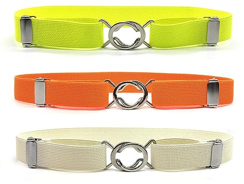 Anshili 3 Stücke Kinder Gürtel Einstellbar Elastisch Stretchgürtel für Teenager (Weiß+Orange+Neongrün)
