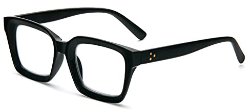 MMOWW Gafas de lectura rectangulares - Gafas de gran tamaño con montura cuadrada anti luz azul para mujeres y hombres (Negro, +3.5)