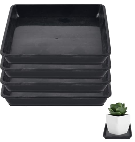 4Pack Soucoupes pour Plantes en Plastique, 15mm, Plateaux de Soucoupes Carrés pour Pots de Fleurs, Ornements Carrés en Plastique pour Jardin à la Maison, Plateaux d’égouttage Extra Grands pour Fleurs
