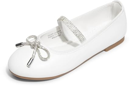 DREAM PAIRS Zapatos De Vestir para Niñas Bailarinas De Flores Sin Cordones para Fiestas, Bodas, Actuaciones, Graduaciones Y Bailes De Fin De Curso,Size 31,Blanco,SDFL2409K