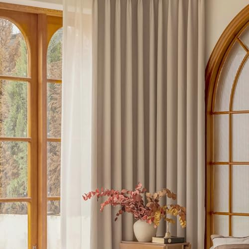 Ayoiow Cortinas opacas e aislantes, cortinas de 2 piezas para salón, 86 x 138 cm, cortinas con ollados, café ligero