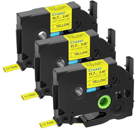 Cruxer 3er-Packung Kompatibel für Brother P-touch HSE-631 Schrumpfschlauch Schriftband，Schwarz auf Gelb Etikettenband 0,46'' 11.7mm x 1.5m Schriftband Ersatz für PT-E300 PT-D200 PT-H105