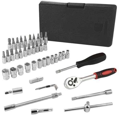 Trafagala Steckschlüsselsatz 1/4 Steckschlüssel Satz 46-teilig 1/4 Zoll Nüsse Knarrenkasten Ratschenkasten KFZ Stecknuss Set CV-Stahl steckschlüssel set,socket ratschen set