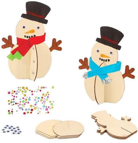 Ayizhiniu 10pcs Basteln Weihnachten Kinder, 3D Schneemann aus Holz Weihnachtsdekoration, DIY Weihnachtsmaenner Basteln, Anwendbar auf Kinder Weihnachts Idee Geschenke Handgefertigte