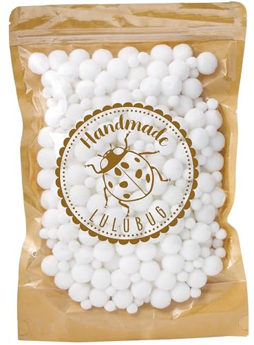 Lulubug Pompons zum Basteln Weiß | 1cm & 2cm, Verschiedene Größen | 500 Stück | Flauschige Filzkugeln | verschließbarer Zipper | Plüsch Bälle Bommel