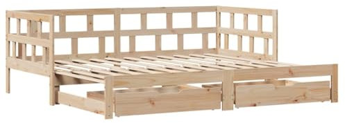 vidaXL Tagesbett, Bettsofa Ausziehbar mit Schubladen, Gästebett ohne Matratze mit Lattenrost, Ausziehbett Schlafsofa, 80x200cm Massivholz Kiefer
