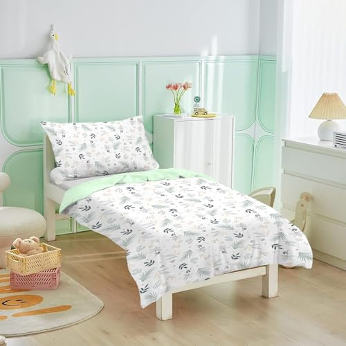 Yasida Kids Bedding Single Jungle Leaf Single Duvet Cover Set Girls/Boys With Animal And Green Leaf Print Cute Bedding Children Quilt Cover Set Green Botanical Duvet Cover 135x200/1 Pillowcase 50x75