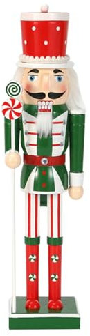 Figura de cascanueces de Navidad de madera, 50 cm, marioneta rey con cetro, adornos decorativos de Navidad rojo y verde