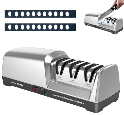 Afilador de Cuchillos Eléctrico, Afilador de Cuchillos de Cocina Profesional de 3 Niveles Afilador de Cuchillos de Diamante Profesional Para Moler Reparar Y Afilar Cuchillos Gruesos