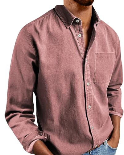 Langarmshirts Für Herren Hemd Regular Fit Langarm Button Down Shirts Unifarben Freizeithemd Businesshemd, M-5XL