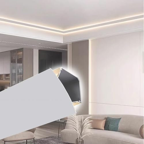 Moldura Iluminacion Canal de Aluminio para Tiras de Luces LED, Moldura de Techo para Iluminación Indirecta para Pared/techo, Cubierta de Canal para Zócalo de Cocina/dormitorio/sala de Estar(2.6m(8.5ft