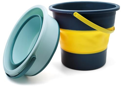 WYYFXY® 2 PCS Silicone Secchio Pieghevole Bacinella 5L Catino Pieghevole Secchio Lavapavimenti Secchio per Lavaggio Auto, Spiaggia, Pesca, Campeggio, Hikenture, Viaggi (Verde e Blu)