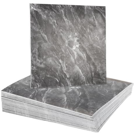 QUARKZMAN 20pcs Carreaux Marbre Adhésifs, Panneau Mural Étanche, 12x12 Carreaux PVC Adhésifs Pour Salle Bain, Cuisine, Salon, Design Gris Ardoise