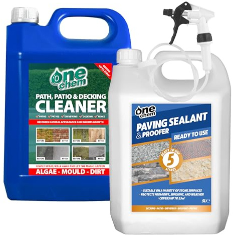 One Chem - Path Patio and Decking Cleaner 5L Concentrate - Paving sealant and Proofer 5L - 1 x Long Hose Trigger