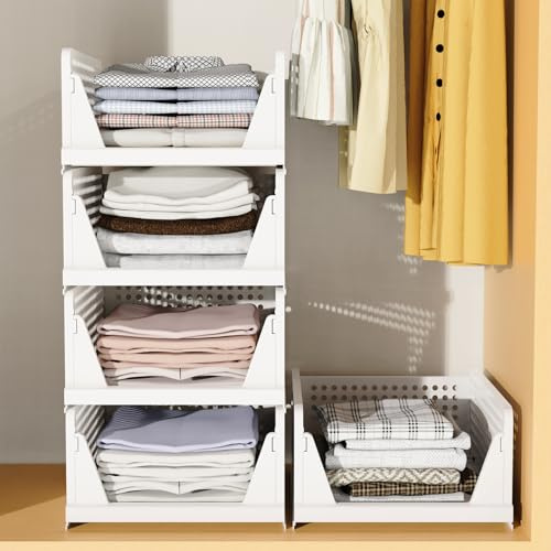 Tuocal 5 Pack Stapelbar Schrank Kleiderschrank Organizer Faltbar Lagerkästen Stapelbare Regal Aufbewahrungsbox Lagerung Platzsparende Schrank Schublade für Schlafzimmer, Küche, Bad, Büro