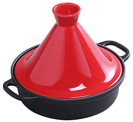 Tagine PotCasserole Dishes with Lids 20Cm Cast Iron Tagine Pot, Tajine Cooking Pot with Enameled Cast Iron Base and Cone-Shaped Lid (Red)