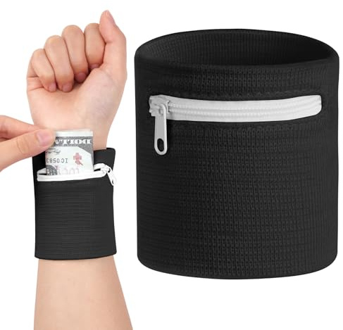 HAGOT Reißverschluss Handgelenk Beutel, Sport Turnhalle Basketball Armbänder, Saugfähige Handgelenk Schweißbänder, mit Reißverschluss Tasche, für Handball Fußball Tennis