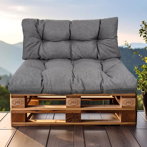 SLIPIO Palettenkissen für Europaletten, 2-TLG. Set, wetterfest, Dunkelgrau | Palettenpolster; FÜLLPRO+ Füllung; 1x Rückenkissen 120x40 cm + 1x Sitzkissen 120x80 cm