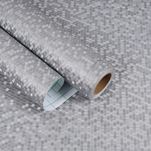 EaseStick Metallic Wallpaper Stick and Peel Hexagon Silver Contact Paper Waterproof Honeycomb Metal Wallpaper 15.7x160 Heat Resistant Metallic Vinyl Wrap for Kitchen Removable Silver Appliance Cover