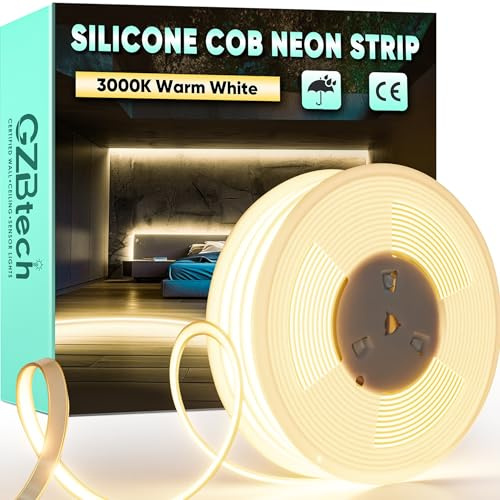 GZBtech AC 230V COB LED Streifen 20M, Silikon Warmweiss 3000K Wasserdicht 286LEDs/M Dimmbar Outdoor Neon Lichtleiste LED Strip Light für Schlafzimmer, Wand, Küche, Wohnzimmer,CE-zertifiziert