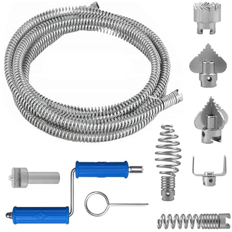 Sonda Sturatubi,Molla Sturatubi Ø 12mm x 5m,Stura Tubi di Scarico Con 6 pezzi di testa tagliente e Manuali,Spirale di Evacuazione Efficiente per il Lavello Della Cucina, i Canali e il Bagno
