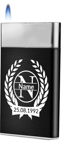 loongway Feuerzeug Personalisiert Sturmfeuerzeug Schwarz - Präzisionsflammenregelung & Namendesign Herren-Luxusgeschenk