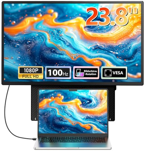 23.8 Monitor portátil, 100 Hz extensión de Ordenador portátil con Soporte Compatible VESA, USB-C/Type-C/USB-A/Mini HDMI Screen Extender para Laptop/Mac/PC