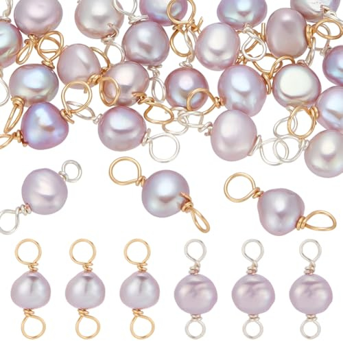 CRAFTYMELODY 24 unidades de 2 colores conector de perlas naturales cultivadas de agua dulce de dos lados pulidos con alambre de cobre doble bucle
