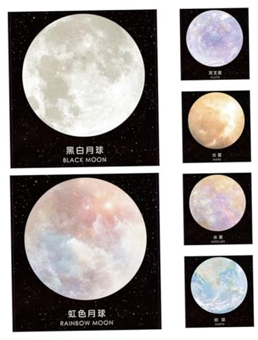 Mond Notizbuch 6 Stück-pack Papier Runde Haftnotizen mit Klebefläche | Büro und Küche, Farbcodierte Ordnung, Planetendesign, Kompakt für Schulbedarf und Alltag