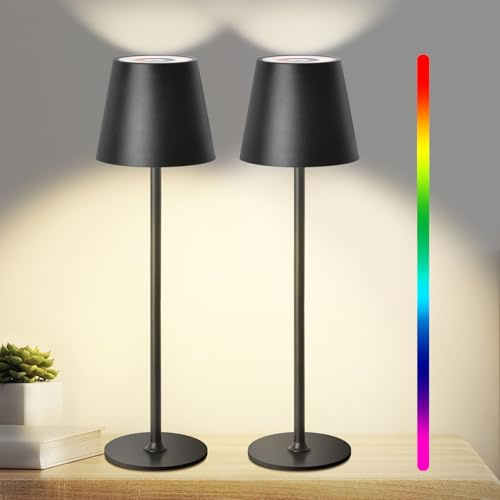 Jueholla 2 RGB Lámparas de Mesita de Noche sin Cable, Lámparas LED Recargable con Batería 5200mAh, IP54, Puerto de Type-C, Lampara de Mesa LED Recargable para Dormitorio (2 Piezas)