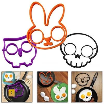 Halloween-Horror-Schädel-Spiegelei-Form, lustige Frühstücks-Omelett-Eierformen, lebensmittelechtes Silikon, Skelett-Kochform, Geister-Pfannkuchen-Macher, Eierhalter, DIY-Küchenhelfer (Totenkopf + Eule