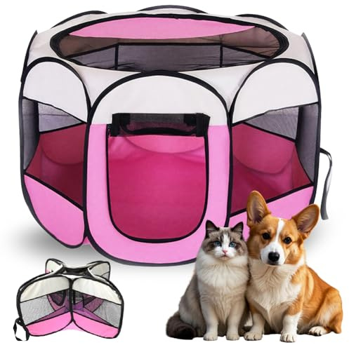 Box per Cani 74x74x43cm, Recinto per Gatti Pieghevole, Recinti Gioco per Cane, Recinto per Gatto, Gabbia per Cucciolo, Gattini, Conigli e Piccoli Animali, Interni ed Esterni (Rosa)