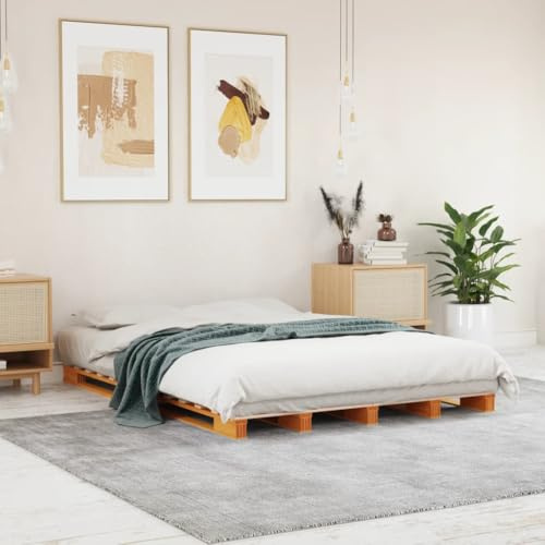Qnhdfrt Palettenbett aus massiver Kiefer 140x200 cm Modernes rustikales Design mit praktischem Lattenrost Robuste Holzstruktur für optimalen Schlafkomfort Gästebett oder Doppelbett