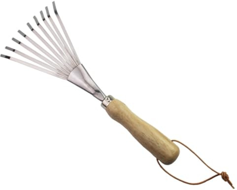 SUPVOX Rastrillo de Mano Pequeño para Jardín Herramienta Ligera y Portátil con Dientes Inoxidable Mango de Madera Ergonómico para Huerto y