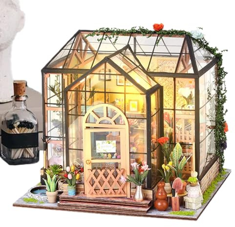 Miniatur Puppenhaus Bausatz | 3D Mini Gewächshaus Modellbausatz - Deko Anzeige für Schlafzimmer Zimmer Teenager Weihnachten Halloween BücherBibliothek Projekte