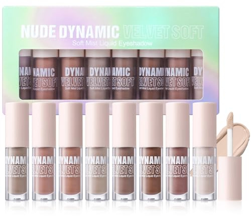 Erinde Liquid Eyeshadow Matte - 8 Colors Liquid Eye Shadow Base Beige, Neutral Naked Buildable Blendable Crease-Proof Cream Eyeshadow, Waterproof Long-Lasting Eye Makeup, Vegan & Cruelty-Free
