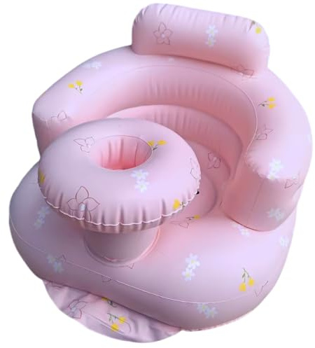 Aufblasbarer Baby-Sitz für Babys ab 4-24 Monaten,Baby-Rückenstützsofa,Boden-Sitzunterstützung zum Sitzen lernen (rosa Blumentablett)