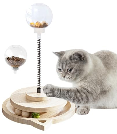 Fierudeng Treat Ball For Dogs,Pet Food Dispenser Wood Track - with Spring Pole Treat Dispensing Dog Toys - for Puppy Medium Breed Home Play