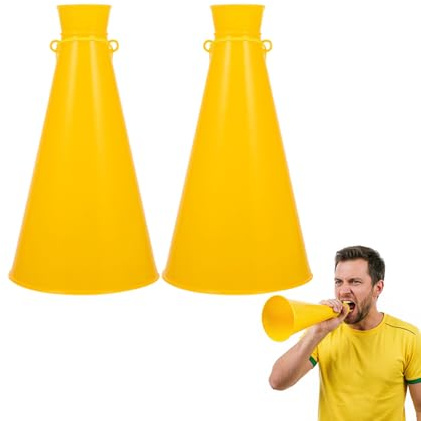Healvian 2Pcs Yellow Cheer Megaphones Plastic Party Horns Loud Noisemaker Props for Outdoor Sports Events and Fan Game Accessories