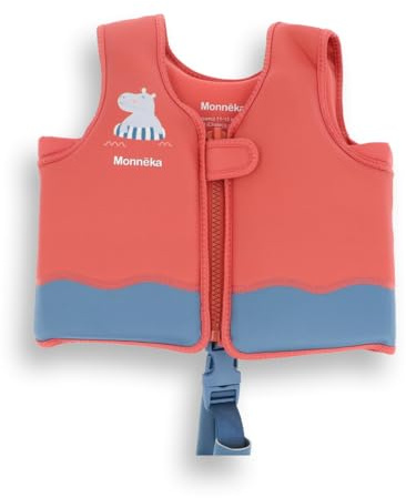 Monnëka Giubbotto Salvagente Bambino Neoprene | Gilet da Nuoto Galleggiante Bambini | Cinghia di Sicurezza Brevettata | Galleggiabilità Regolabile 24 Elementi | 1 a 6 Anni | Hippos 2 a 3 anni