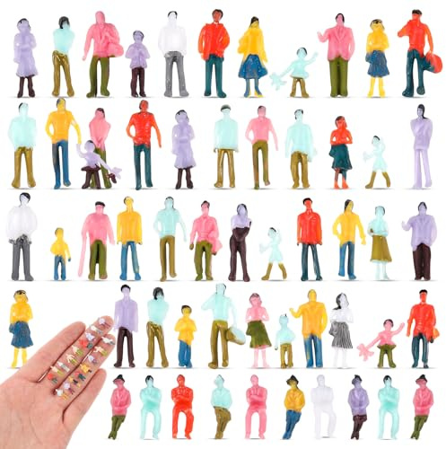 Namalu 50 Pezzi Mini Figure di Persone Scala 1:150 Modello di Persone Piccole Dipinte Architettoniche Seduto e in Piedi Persone in Miniatura in Plastica Pose Assortite per Scene in Miniatura