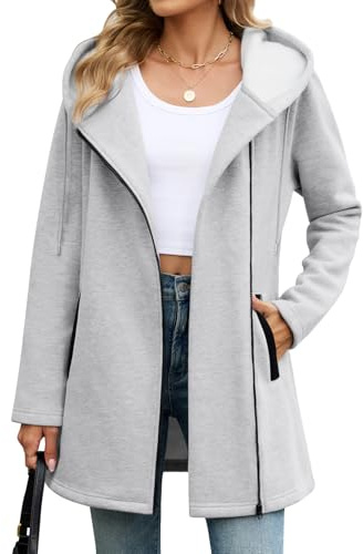 Vancavoo Felpe con Cappuccio Donna Asimmetria Felpa con Zip Eleganti Cappotto Giacca in Pile Sweatshirt Hoodie Primaverile Autunno,Grigio Chiaro,XL